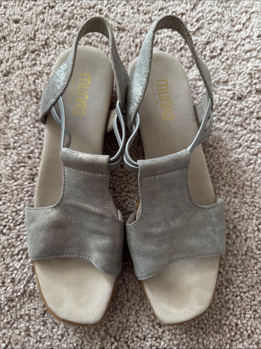 Munro Taupe-Silver Suede Slingback Sandals